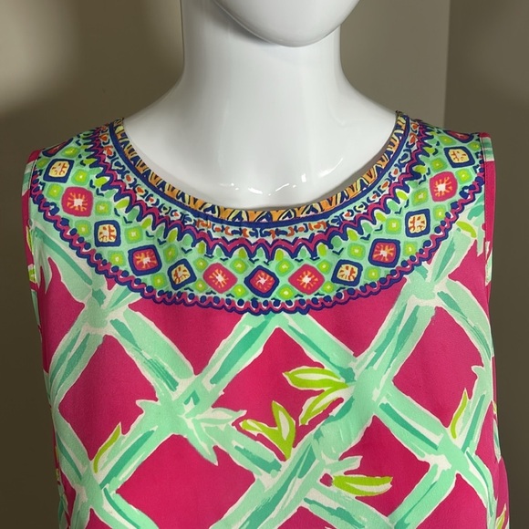 Lilly Pulitzer lona Sleeveless Silk Top Button Back Shirt Pink Green Crewneck S - Picture 4 of 13